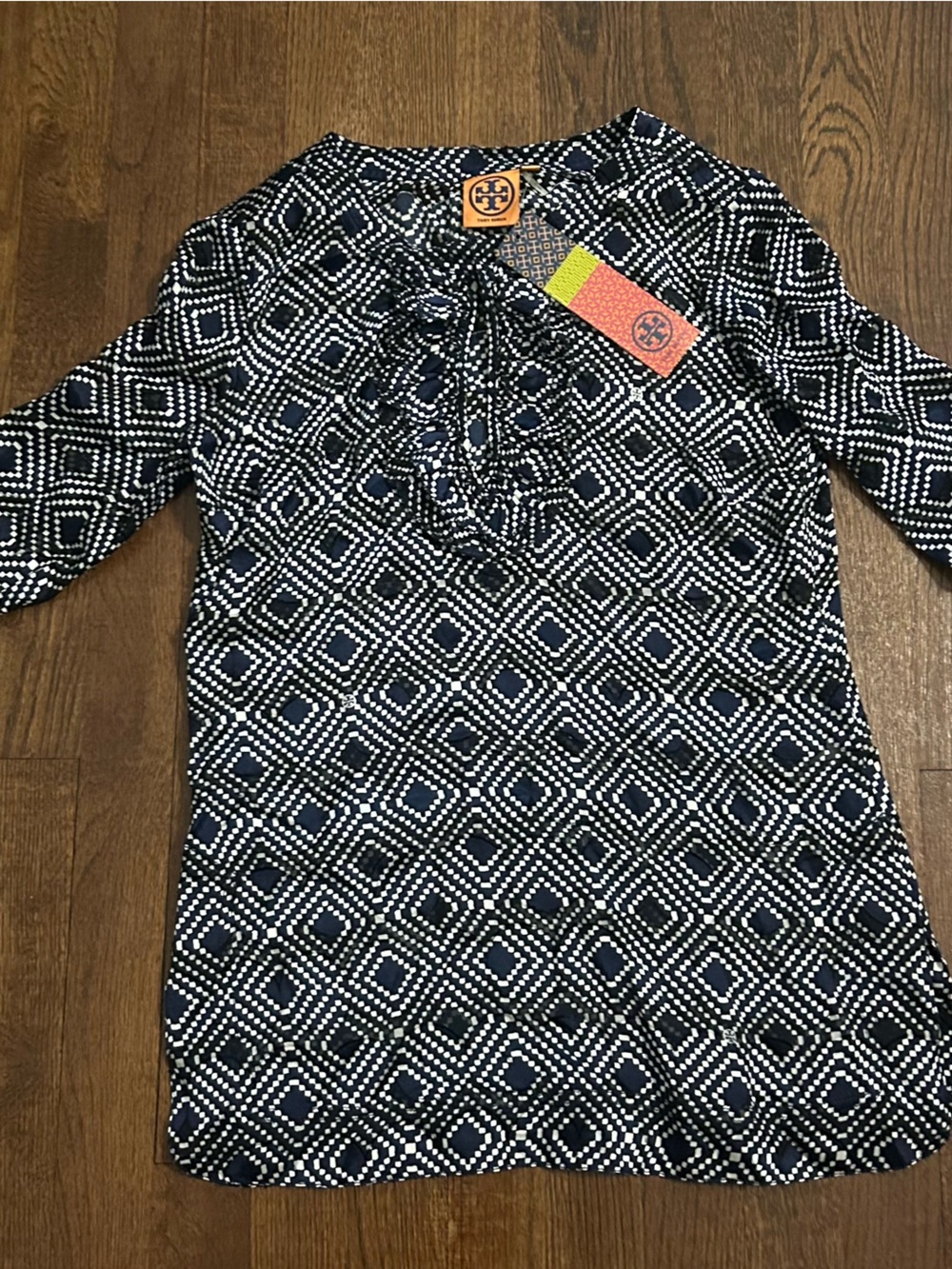 Tory Burch Geometric Print Silk Blend Blouse Size 0 NWT